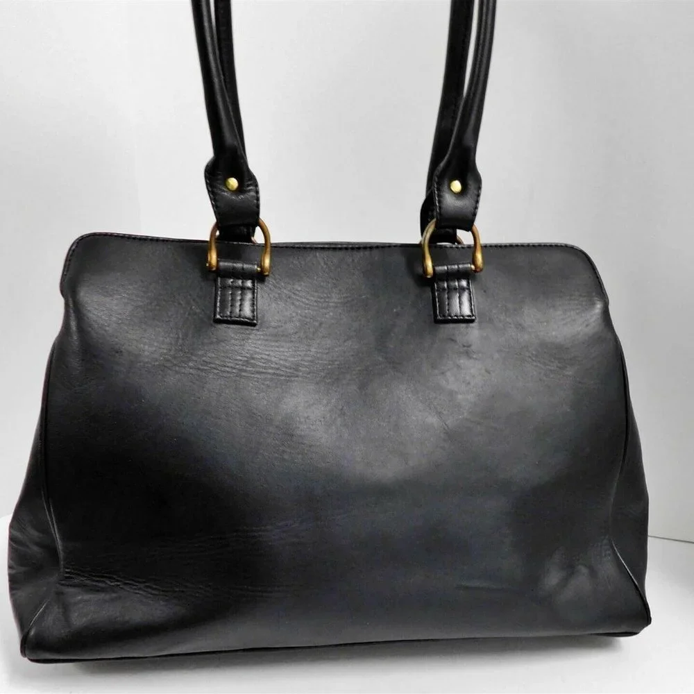Clever Carriage Company French Black Leather Rose Large‎ Satchel